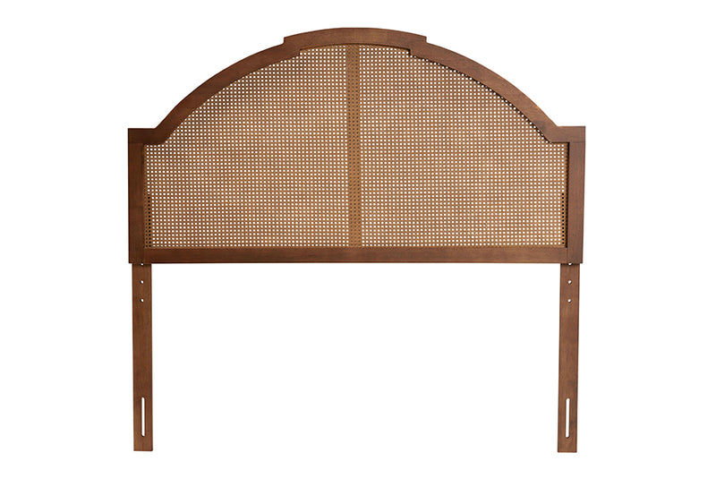 Reneau Classic and Traditional Ash Walnut Finished Wood Queen Size Headboard w/Rattan