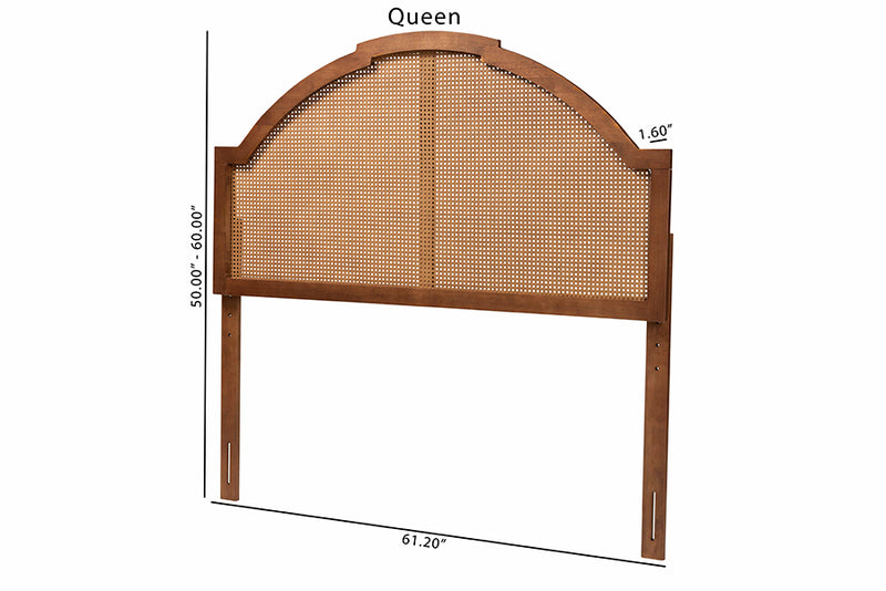 Reneau Classic and Traditional Ash Walnut Finished Wood Queen Size Headboard w/Rattan