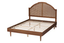 Leyton Walnut Brown Wood and Rattan King Size Platform Bed Baxton