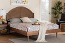 Leyton Walnut Brown Wood and Rattan Queen Size Platform Bed Baxton