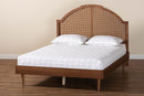Leyton Walnut Brown Wood and Rattan Queen Size Platform Bed Baxton