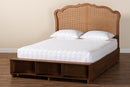 Hanson Walnut Brown Wood and Rattan Queen Size Storage Bed Baxton