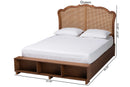 Hanson Walnut Brown Wood and Rattan Queen Size Storage Bed Baxton