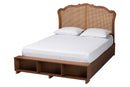 Hanson Walnut Brown Wood and Rattan Queen Size Storage Bed Baxton
