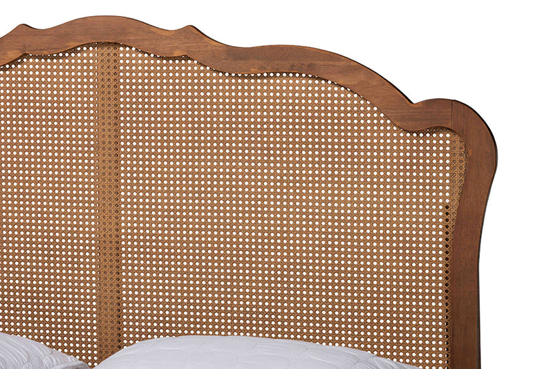Hanson Walnut Brown Wood and Rattan Queen Size Storage Bed Baxton
