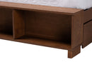 Hanson Walnut Brown Wood and Rattan Queen Size Storage Bed Baxton