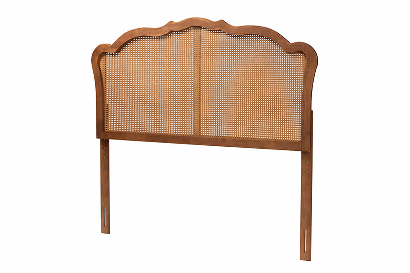 Fedra Classic and Traditional Ash Walnut Finished Wood Queen Size Headboard w/Rattan