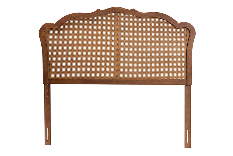 Fedra Classic and Traditional Ash Walnut Finished Wood Queen Size Headboard w/Rattan