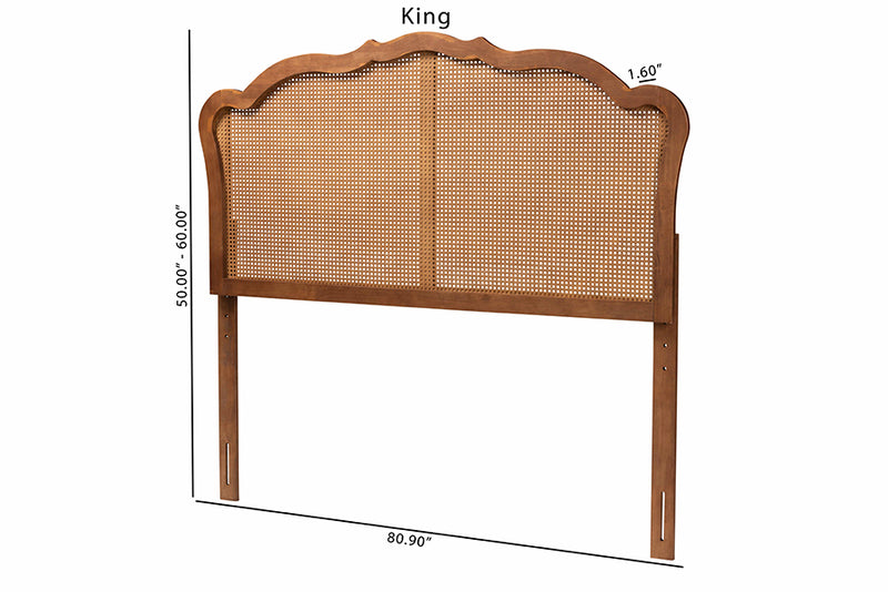 Fedra Classic and Traditional Ash Walnut Finished Wood Queen Size Headboard w/Rattan