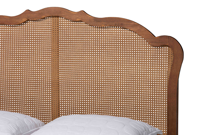 Lanoma Walnut Brown Wood and Rattan Queen Size Platform Bed Baxton