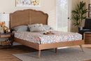 Lanoma Walnut Brown Wood and Rattan King Size Platform Bed Baxton