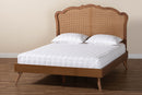 Lanoma Walnut Brown Wood and Rattan Queen Size Platform Bed Baxton