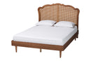 Roldan Walnut Brown Wood and Rattan Queen Size Platform Bed Baxton