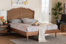 Roldan Walnut Brown Wood and Rattan King Size Platform Bed Baxton