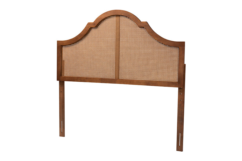 Wyatt Classic and Traditional Ash Walnut Finished Wood Queen Size Headboard w/Rattan