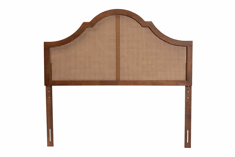 Wyatt Classic and Traditional Ash Walnut Finished Wood Queen Size Headboard w/Rattan