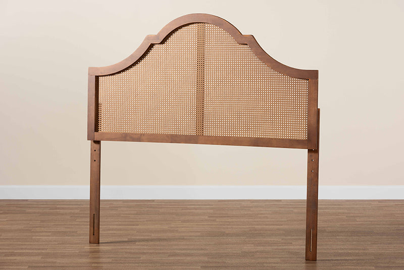 Wyatt Classic and Traditional Ash Walnut Finished Wood Queen Size Headboard w/Rattan