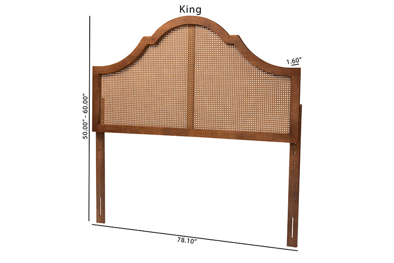 Wyatt Classic and Traditional Ash Walnut Finished Wood Queen Size Headboard w/Rattan