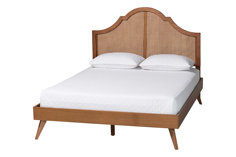 Monroe Mid-Century Ash Walnut Wood King Size Platform Bed