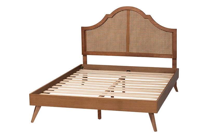 Monroe Mid-Century Ash Walnut Wood King Size Platform Bed