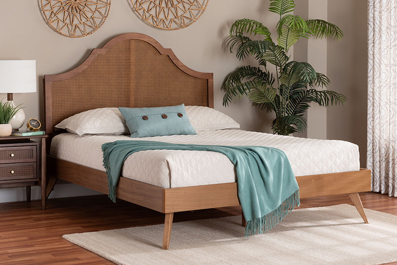 Monroe Mid-Century Ash Walnut Wood King Size Platform Bed