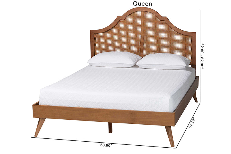 Monroe Mid-Century Ash Walnut Wood King Size Platform Bed