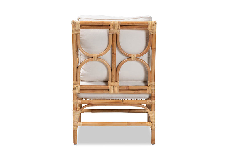 Legende White Fabric Upholstered and Natural Brown Rattan Armchair Baxton