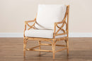 Legende White Fabric Upholstered and Natural Brown Rattan Armchair Baxton