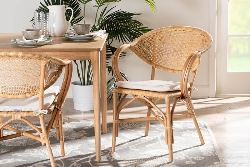 Aveline Modern Bohemian Natural Brown Finished Rattan Dining Chair