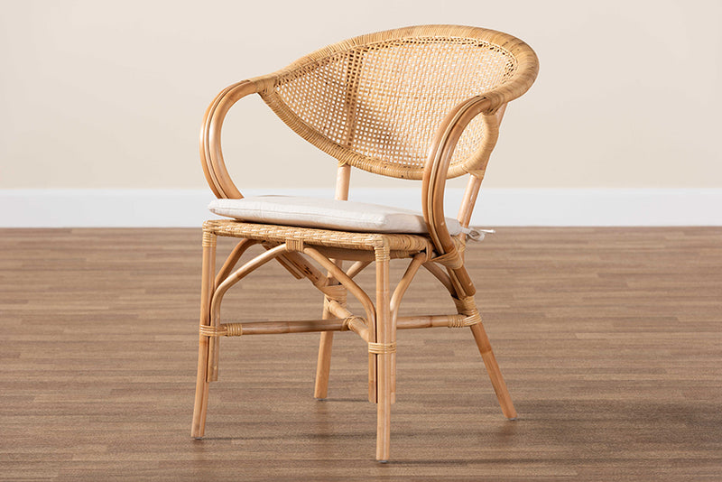 Aveline Modern Bohemian Natural Brown Finished Rattan Dining Chair