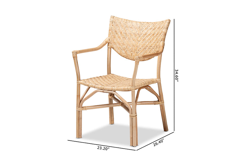 Aliana Modern Bohemian Natural Brown Finished Rattan Dining Chair