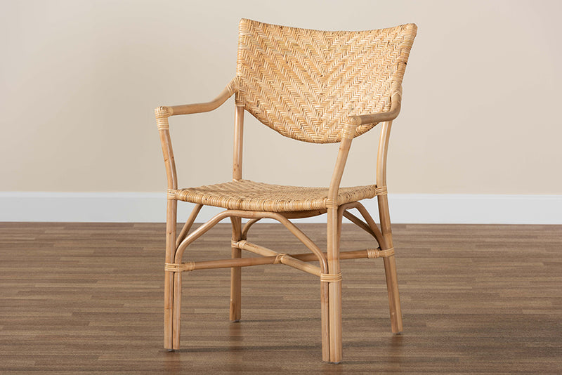 Aliana Modern Bohemian Natural Brown Finished Rattan Dining Chair