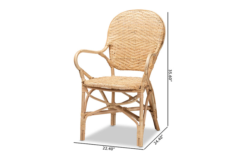 Noelia Modern Bohemian Natural Brown Finished Rattan Dining Chair