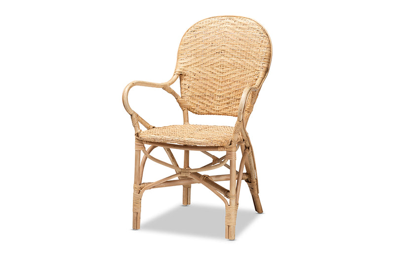 Noelia Modern Bohemian Natural Brown Finished Rattan Dining Chair