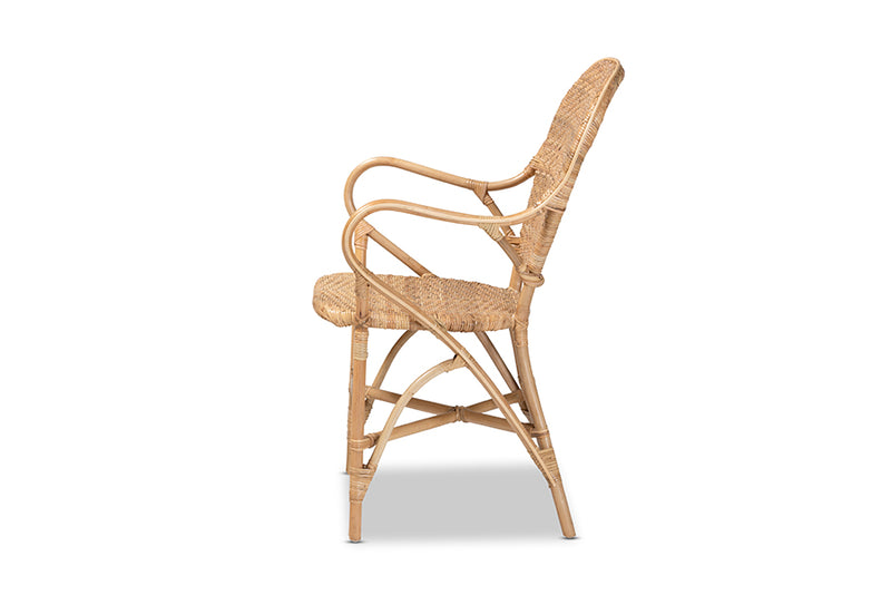 Noelia Modern Bohemian Natural Brown Finished Rattan Dining Chair