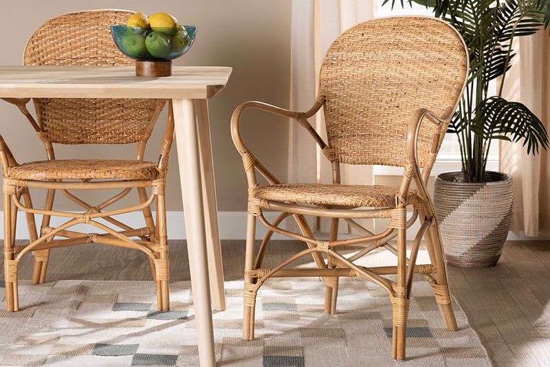 Noelia Modern Bohemian Natural Brown Finished Rattan Dining Chair