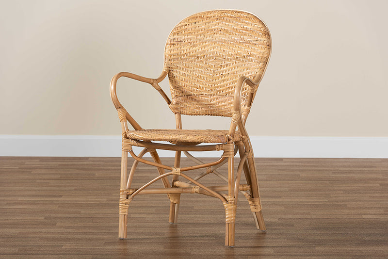 Noelia Modern Bohemian Natural Brown Finished Rattan Dining Chair