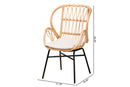 Basira Natural Brown Rattan and Black Metal Chair Baxton
