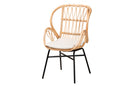 Basira Natural Brown Rattan and Black Metal Chair Baxton