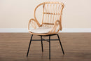 Basira Natural Brown Rattan and Black Metal Chair Baxton