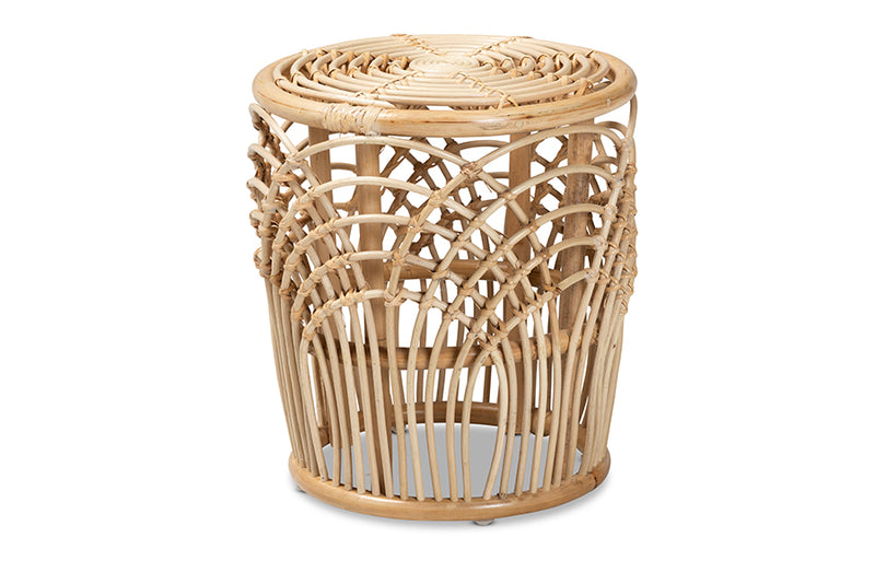 Celine Modern Bohemian Natural Brown Finished Rattan End Table