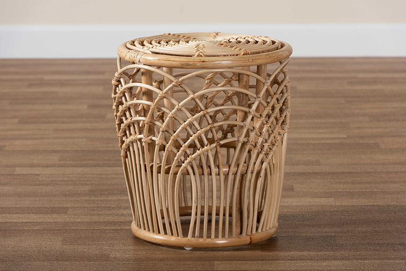 Celine Modern Bohemian Natural Brown Finished Rattan End Table