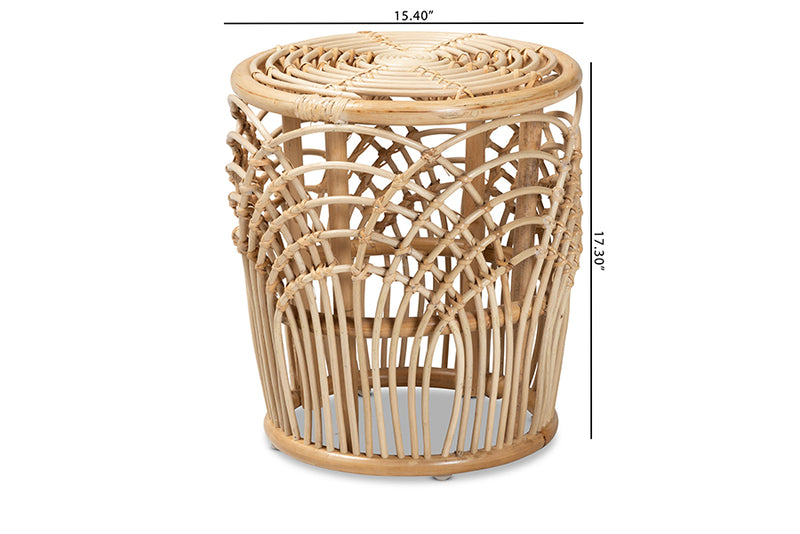 Celine Modern Bohemian Natural Brown Finished Rattan End Table