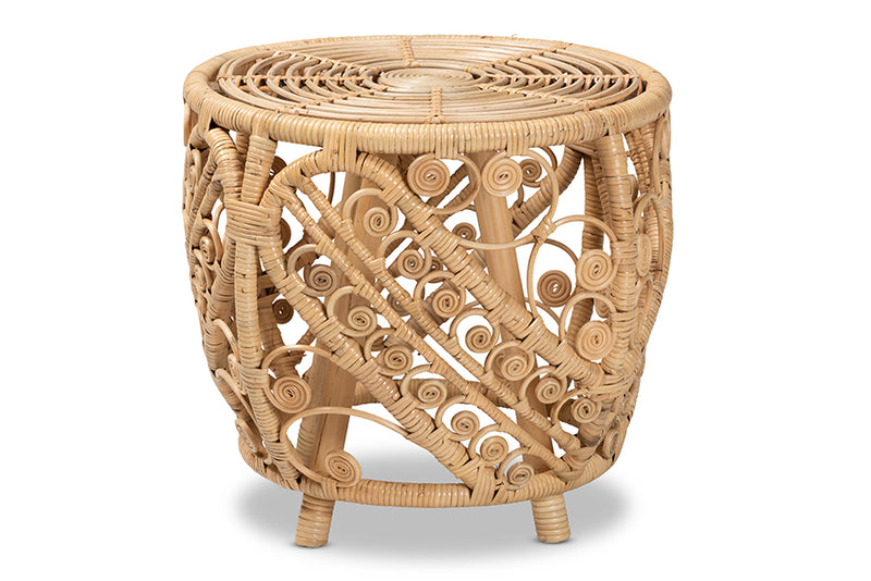 Cinzia Modern Bohemian Natural Brown Finished Rattan End Table