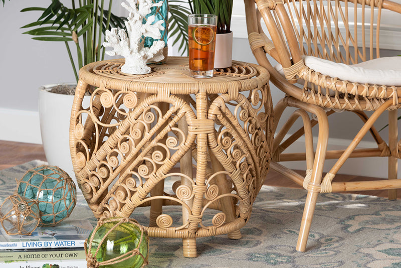 Cinzia Modern Bohemian Natural Brown Finished Rattan End Table