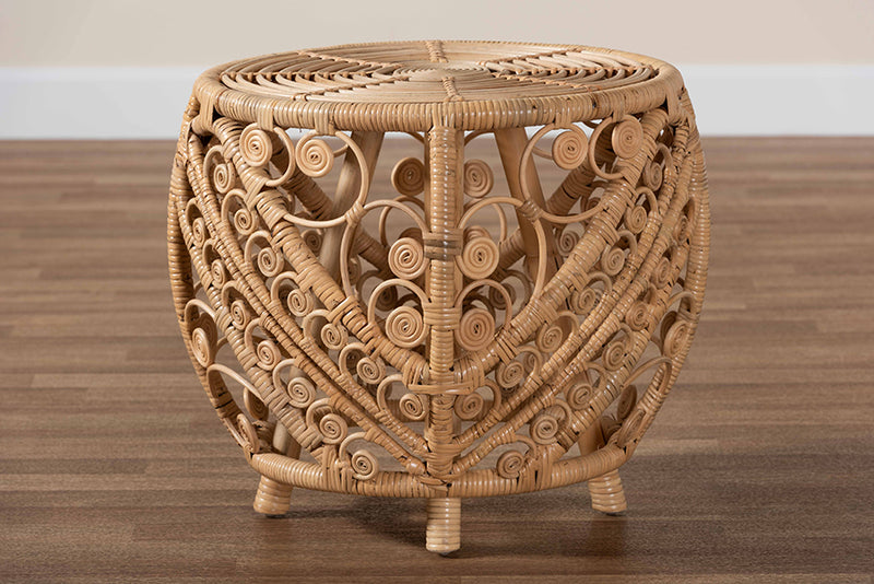 Cinzia Modern Bohemian Natural Brown Finished Rattan End Table