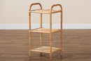 Eliza Natural Brown Finished Rattan 3-Tier Display Shelf Baxton