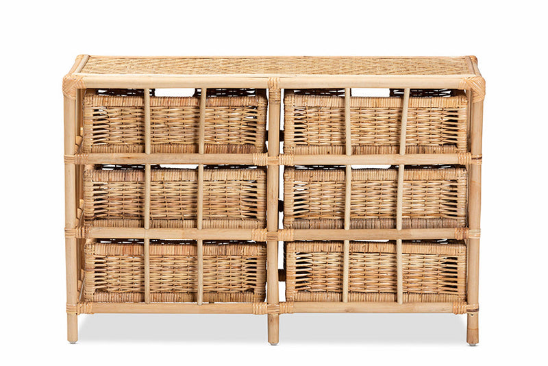 Sorley Natural Brown Rattan 6-Drawer Storage Cabinet Baxton