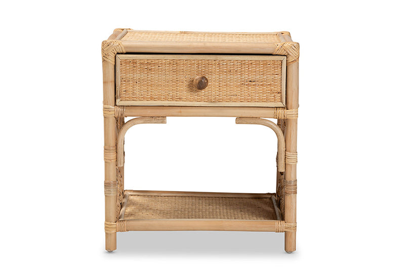 Layla Natural Brown Rattan 1-Drawer Nightstand Baxton