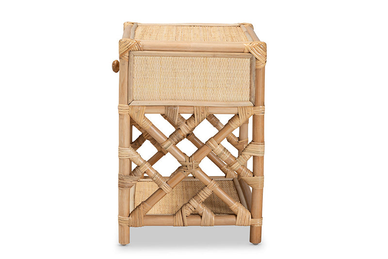 Layla Natural Brown Rattan 1-Drawer Nightstand Baxton